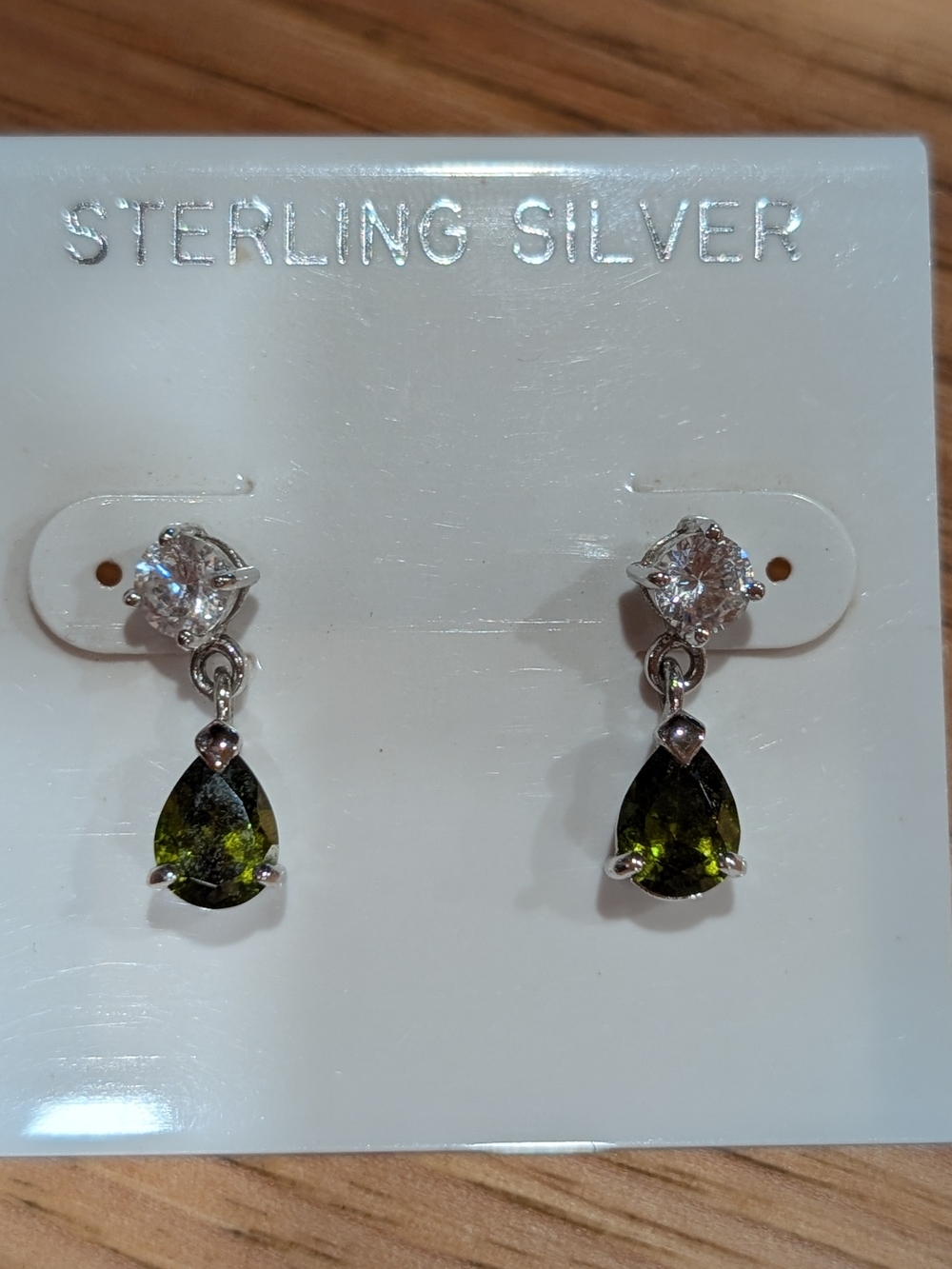 Source Unknown Sterling Silver Dangle Earrings with Green Teardrop Stones